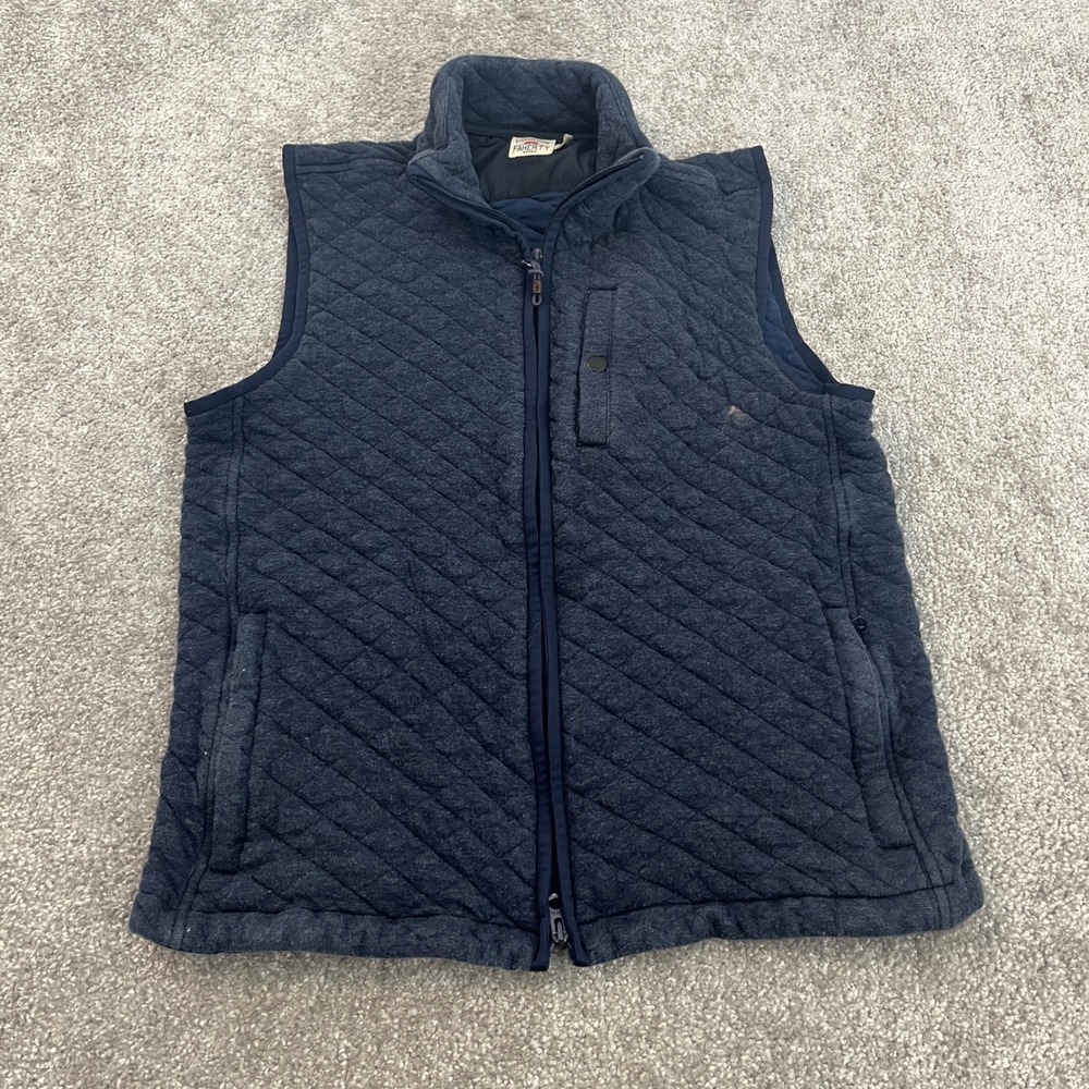 Faherty Vest Mens Medium Quilted Knit Navy Blue Full Zip Pockets